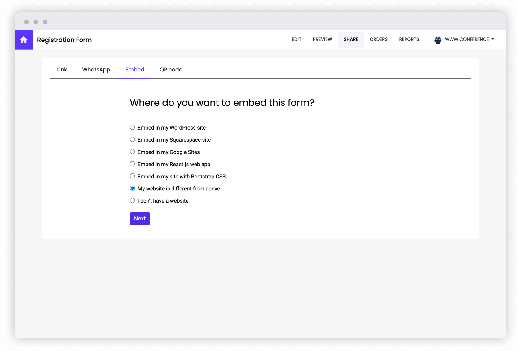 Embed the form on your site to create a branded form that matches your theme