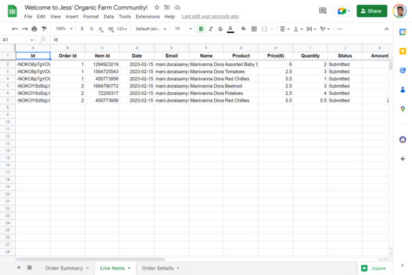 Export orders to Google Sheets