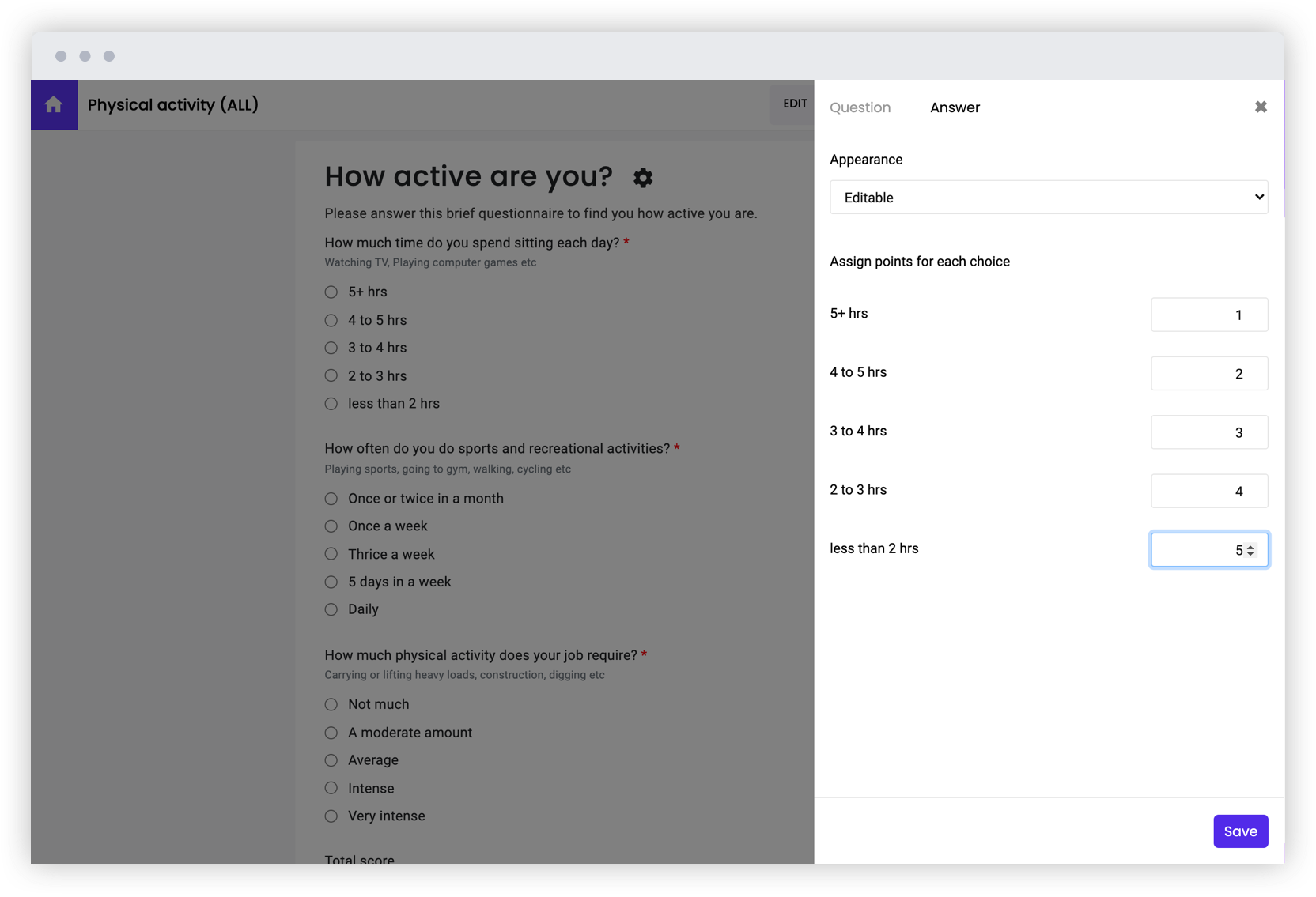 Assign points for dropdown, multiple choice, checkboxes, likert scale, linear scale and grid questions