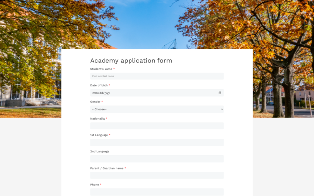 Academy application form