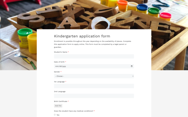 Kindergarten application form