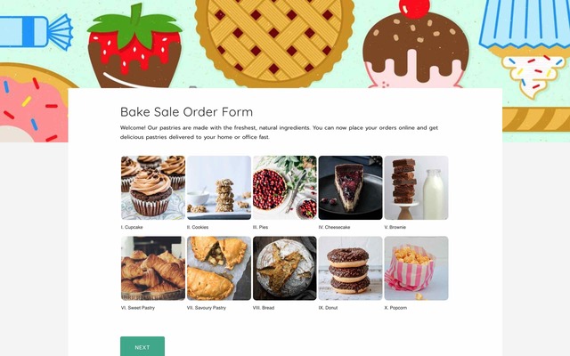 Bake sale order form