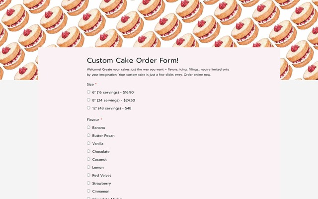 Custom cake order form