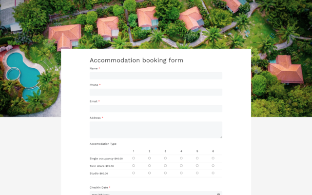 Accommodation booking form