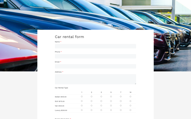 Car rental form