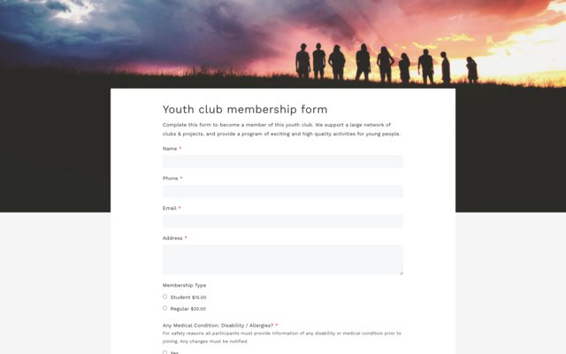 Youth club membership form